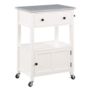 Pemberly Row Engineered Wood Kitchen Cart with Granite Top and White Base