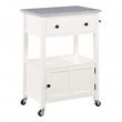 Pemberly Row Engineered Wood Kitchen Cart with Granite Top and White Base