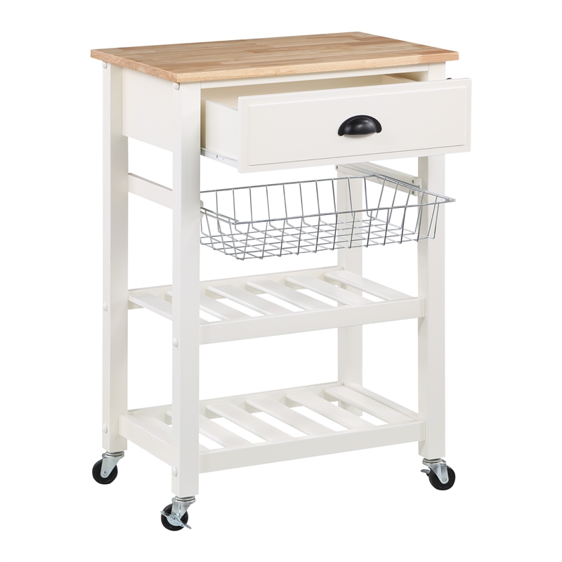 Pemberly Row Engineered Wood Kitchen Cart With Wood Top and White Base
