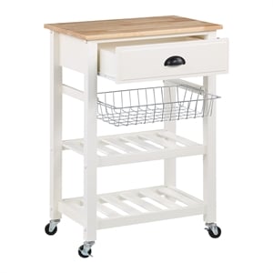 Pemberly Row Engineered Wood Kitchen Cart With Wood Top and White Base