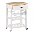 Pemberly Row Engineered Wood Kitchen Cart With Wood Top and White Base