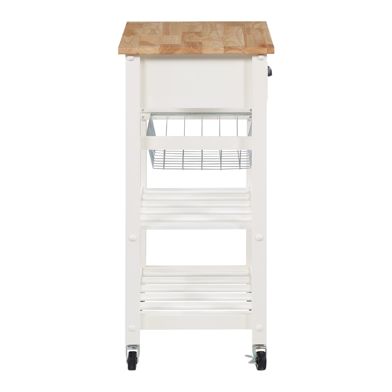 Pemberly Row Engineered Wood Kitchen Cart With Wood Top and White Base