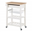 Pemberly Row Engineered Wood Kitchen Cart With Wood Top and White Base