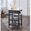 Pemberly Row Engineered Wood Kitchen Cart With Wood Top and Blue Stone Base