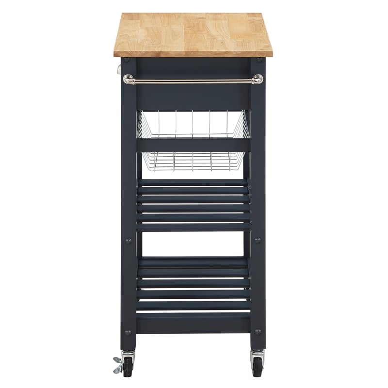 Pemberly Row Engineered Wood Kitchen Cart With Wood Top and Blue Stone Base
