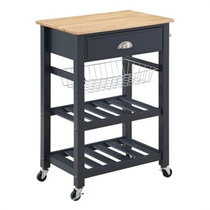Pemberly Row Engineered Wood Kitchen Cart With Wood Top and Blue Stone Base
