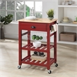 Pemberly Row Engineered Wood Kitchen Cart With Wood Top and Red Base