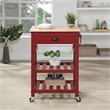 Pemberly Row Engineered Wood Kitchen Cart With Wood Top and Red Base