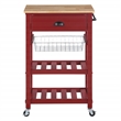 Pemberly Row Engineered Wood Kitchen Cart With Wood Top and Red Base