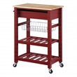 Pemberly Row Engineered Wood Kitchen Cart With Wood Top and Red Base