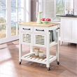 Pemberly Row Engineered Wood Kitchen Cart with Wood Top and White Base