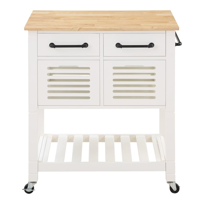 Pemberly Row Engineered Wood Kitchen Cart with Wood Top and White Base