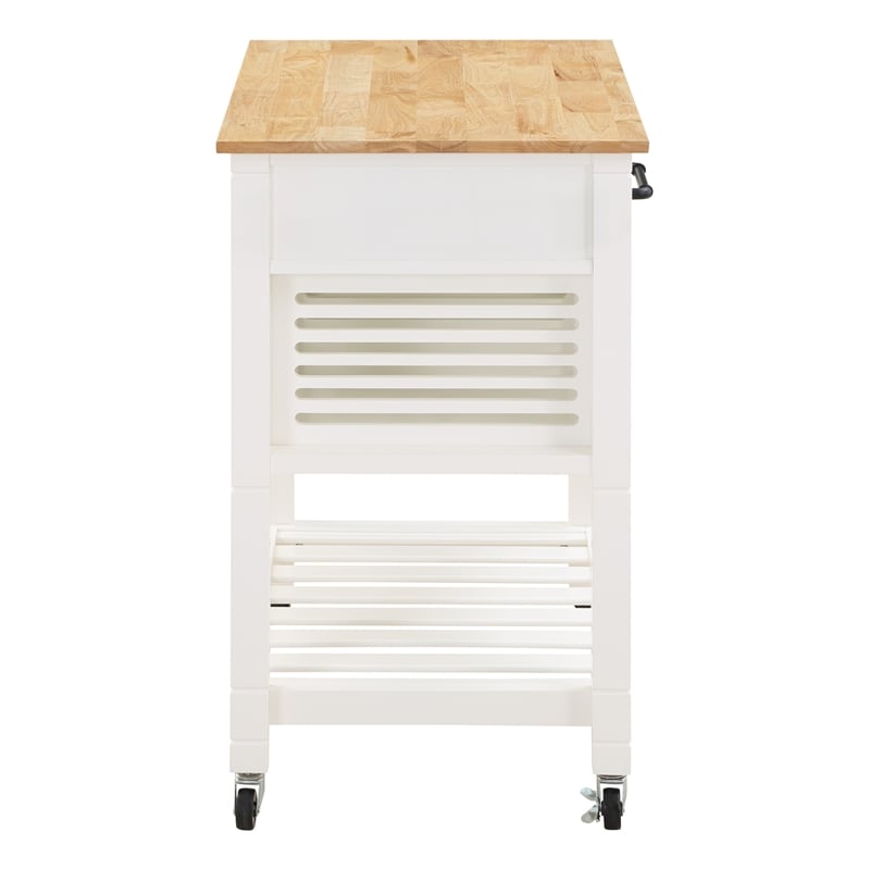 Pemberly Row Engineered Wood Kitchen Cart with Wood Top and White Base
