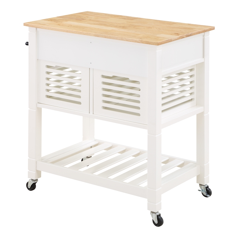 Pemberly Row Engineered Wood Kitchen Cart with Wood Top and White Base