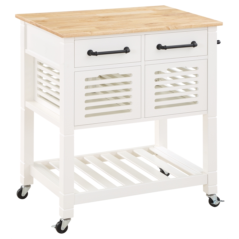 Pemberly Row Engineered Wood Kitchen Cart with Wood Top and White Base