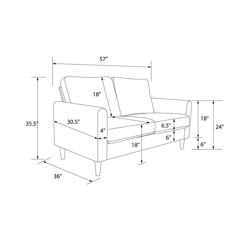 Pemberly Row Contemporary Transitional Loveseat in Gray Finish