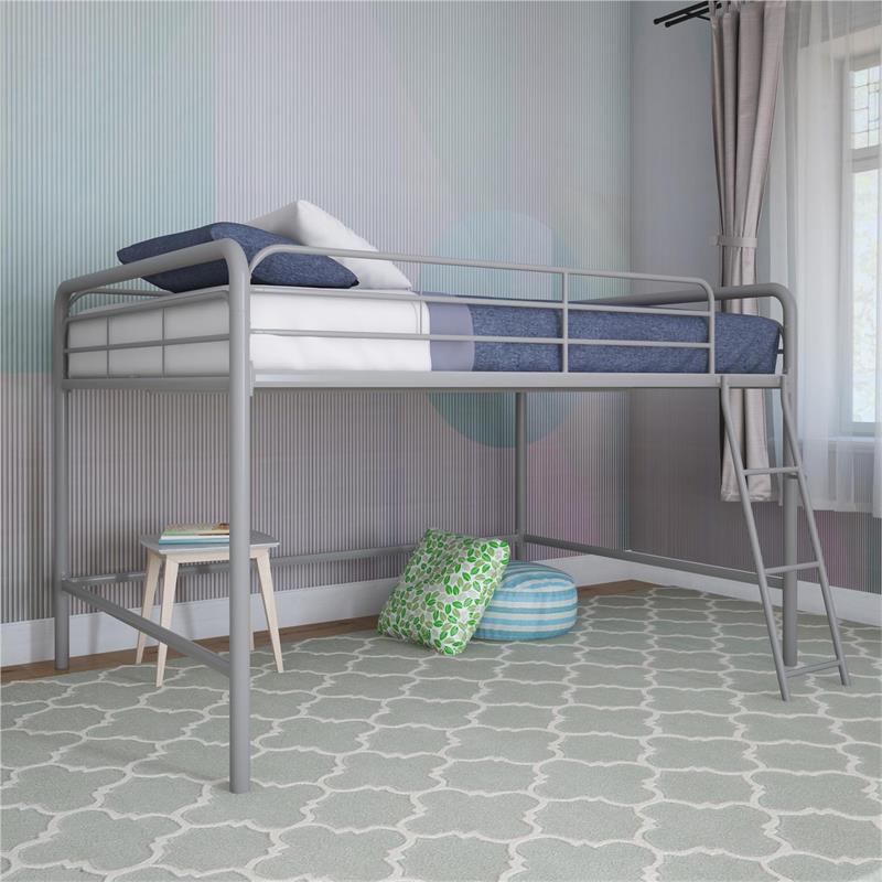 Pemberly Row Contemporary Junior Full Metal Loft Bed in Silver