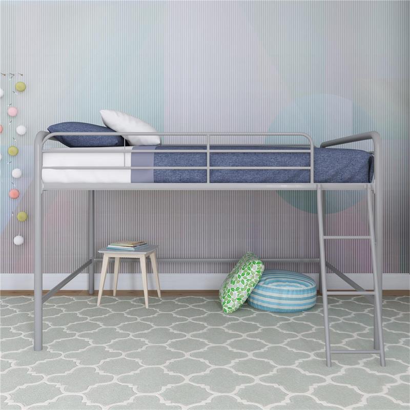 Pemberly Row Contemporary Junior Full Metal Loft Bed in Silver