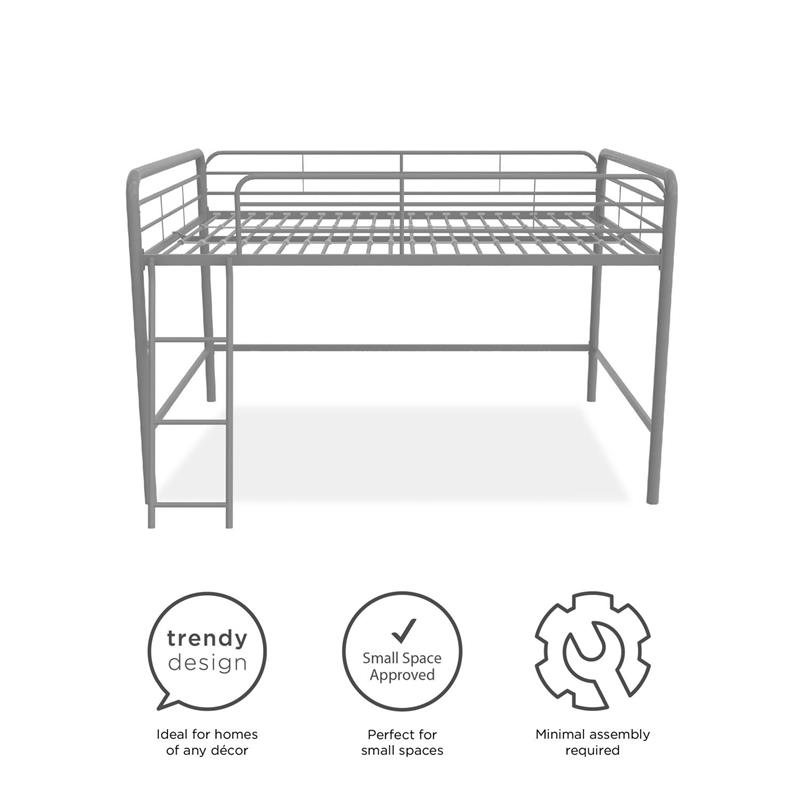 Pemberly Row Contemporary Junior Full Metal Loft Bed in Silver