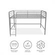 Pemberly Row Contemporary Junior Full Metal Loft Bed in Silver