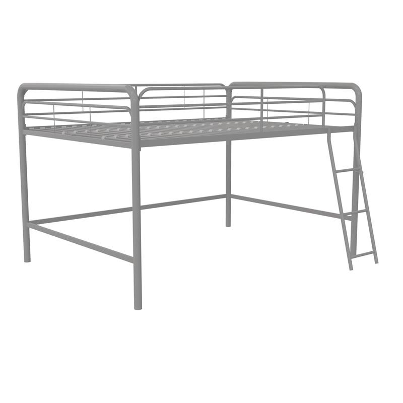 Pemberly Row Contemporary Junior Full Metal Loft Bed in Silver