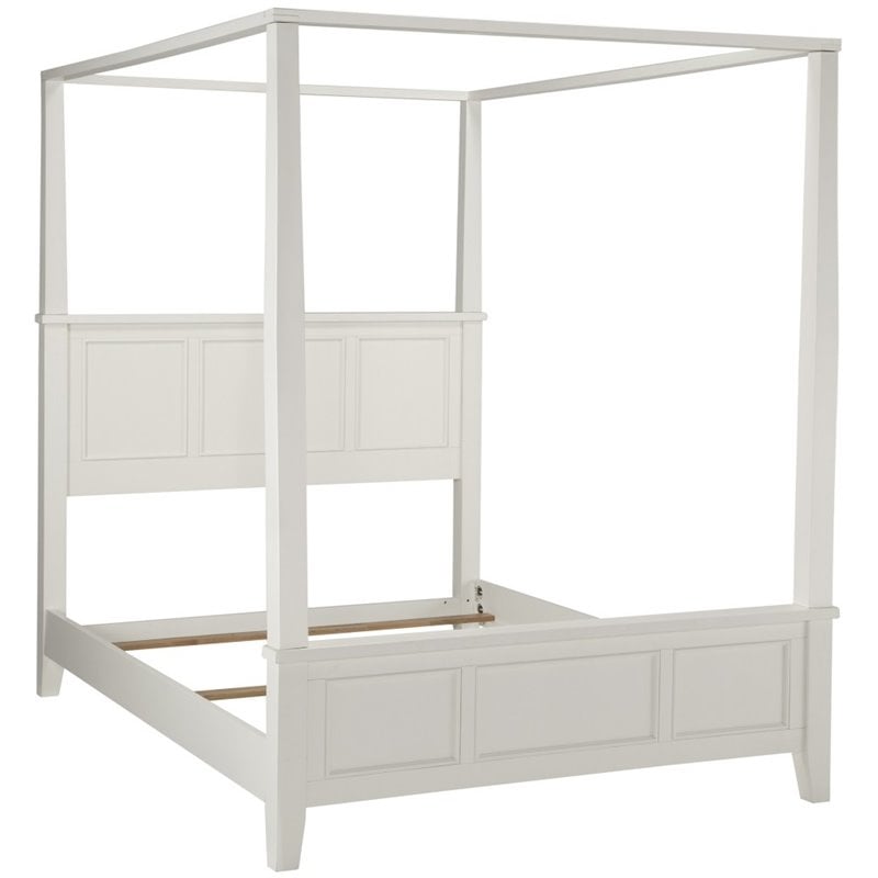 Pemberly Row Contemporary Wood Queen Canopy Bed in Off White