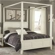 Pemberly Row Contemporary Wood Queen Canopy Bed in Off White
