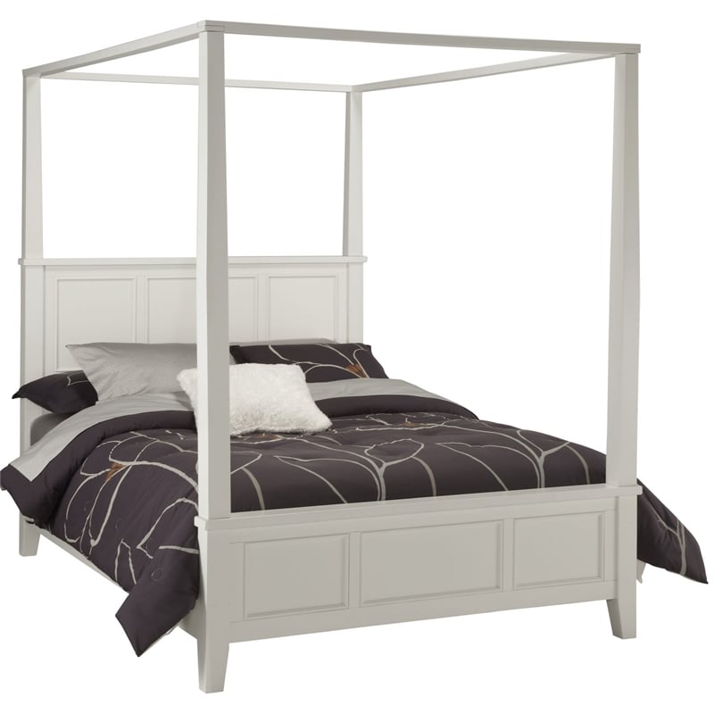 Pemberly Row Contemporary Wood Queen Canopy Bed in Off White