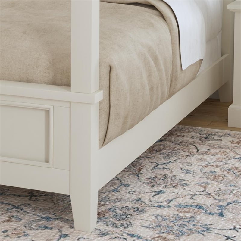 Pemberly Row Contemporary Wood Queen Canopy Bed in Off White