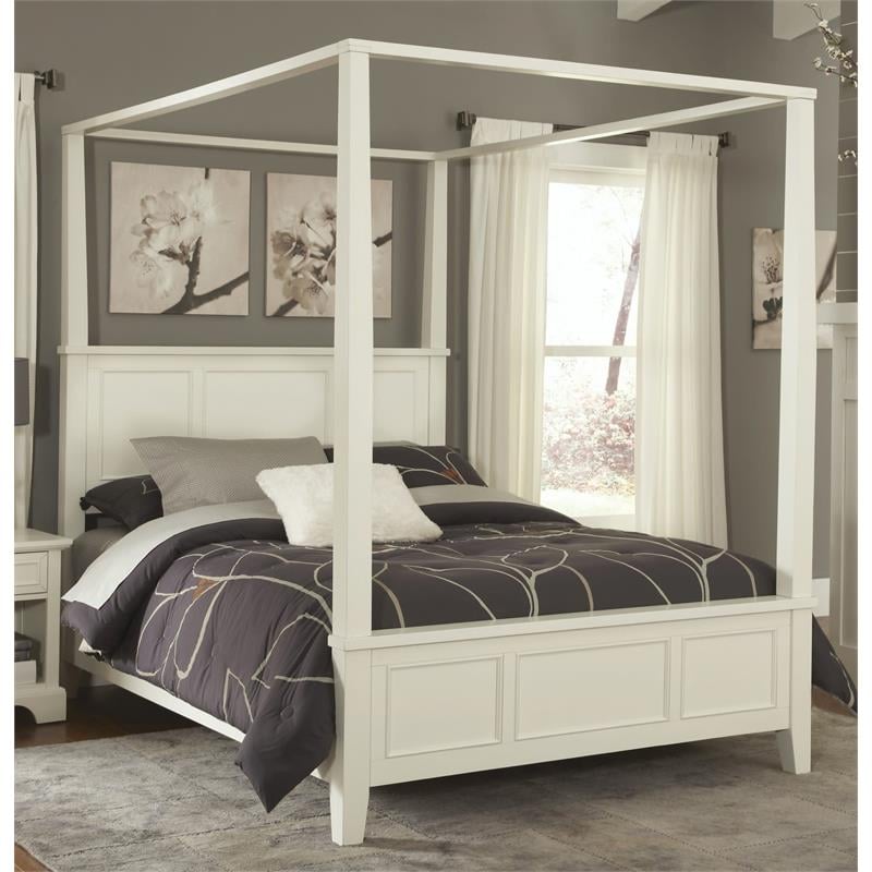 Pemberly Row Contemporary Wood Queen Canopy Bed in Off White