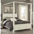 Pemberly Row Contemporary Wood Queen Canopy Bed in Off White