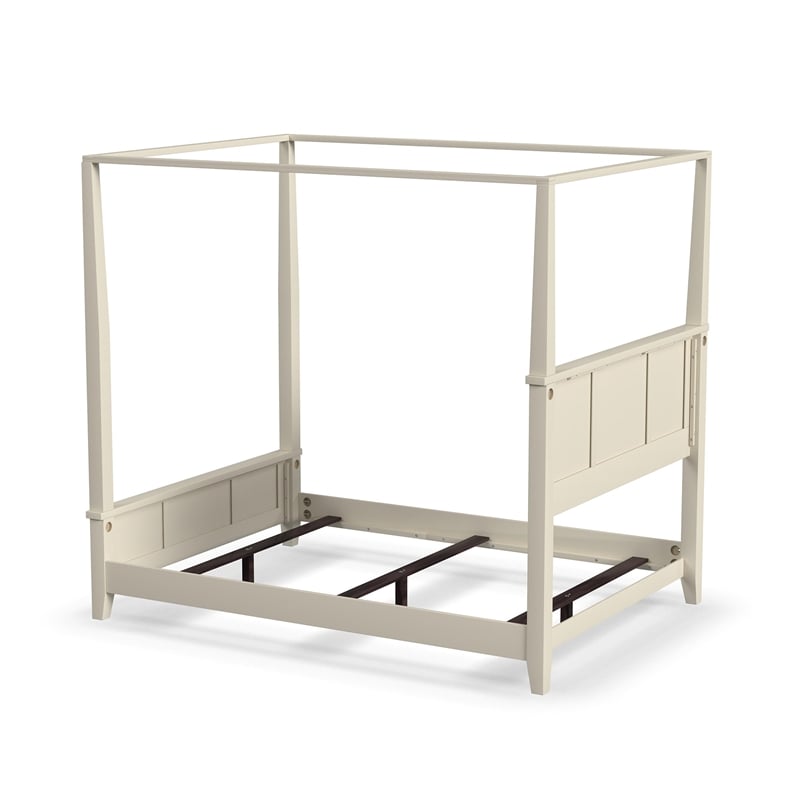 Pemberly Row Contemporary Wood Queen Canopy Bed in Off White