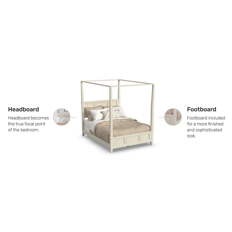 Pemberly Row Contemporary Wood Queen Canopy Bed in Off White