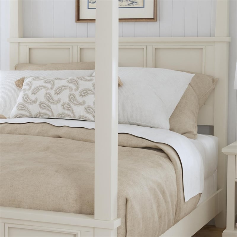 Pemberly Row Contemporary Wood Queen Canopy Bed in Off White