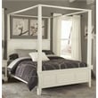 Pemberly Row Contemporary Wood Queen Canopy Bed in Off White