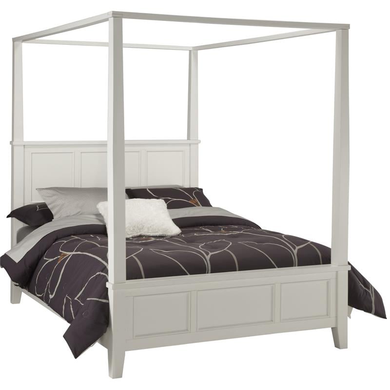 Pemberly Row Contemporary Wood Queen Canopy Bed in Off White