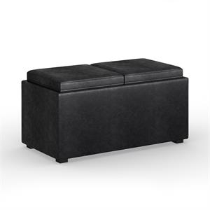 Pemberly Row 35&quot Wd. 5 Pc Storage Ottoman in Distresed Black Faux Leather