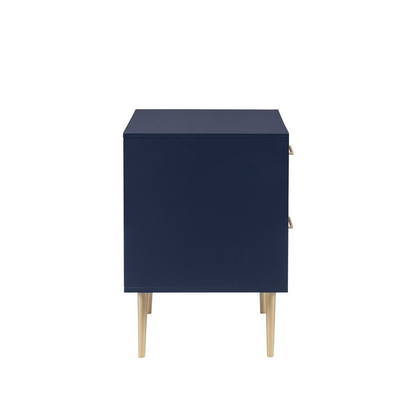 Pemberly Row Two Drawer Wood Nightstand with Gold Accents in Navy Blue