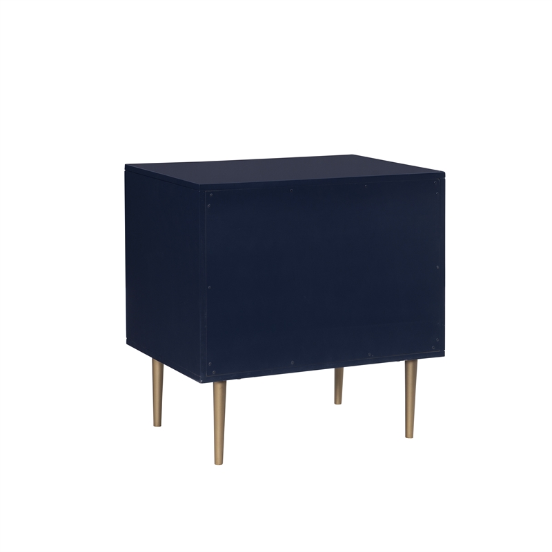 Pemberly Row Two Drawer Wood Nightstand with Gold Accents in Navy Blue