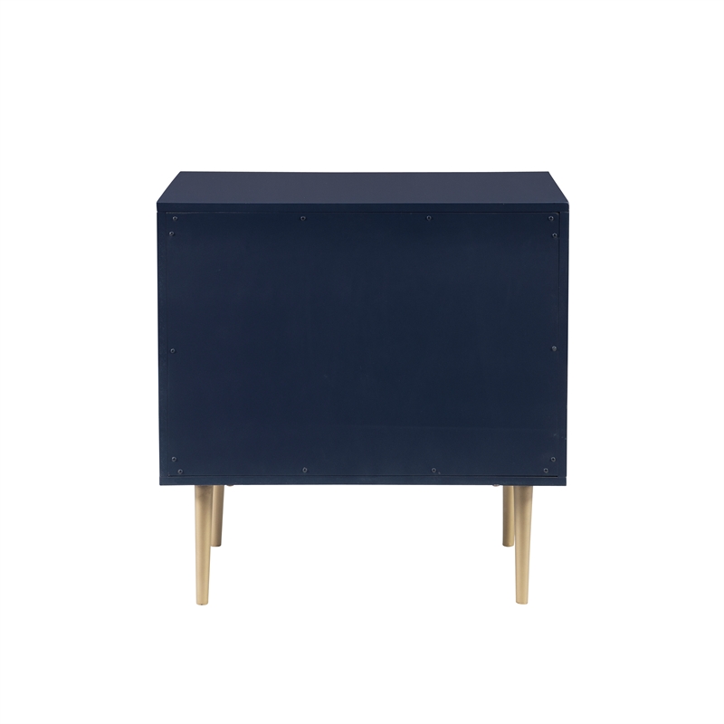 Pemberly Row Two Drawer Wood Nightstand with Gold Accents in Navy Blue