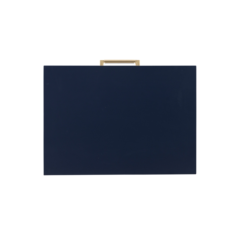 Pemberly Row Two Drawer Wood Nightstand with Gold Accents in Navy Blue