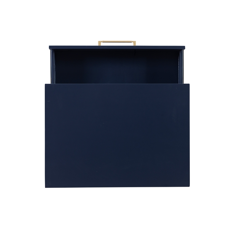Pemberly Row Two Drawer Wood Nightstand with Gold Accents in Navy Blue