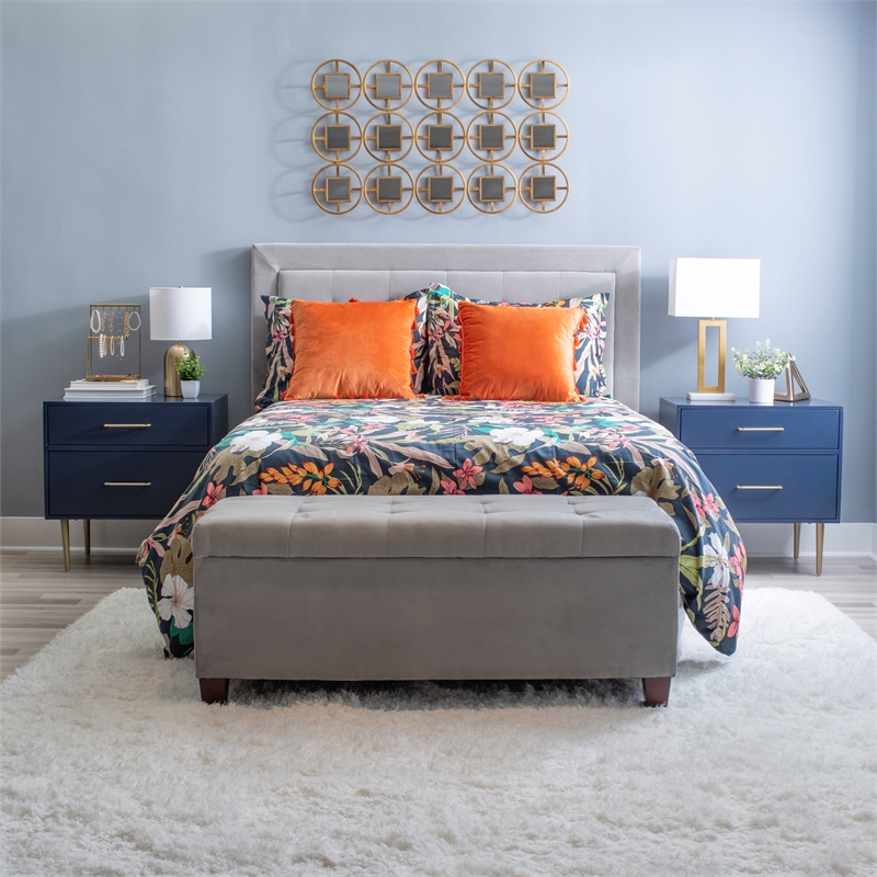 Pemberly Row Two Drawer Wood Nightstand with Gold Accents in Navy Blue