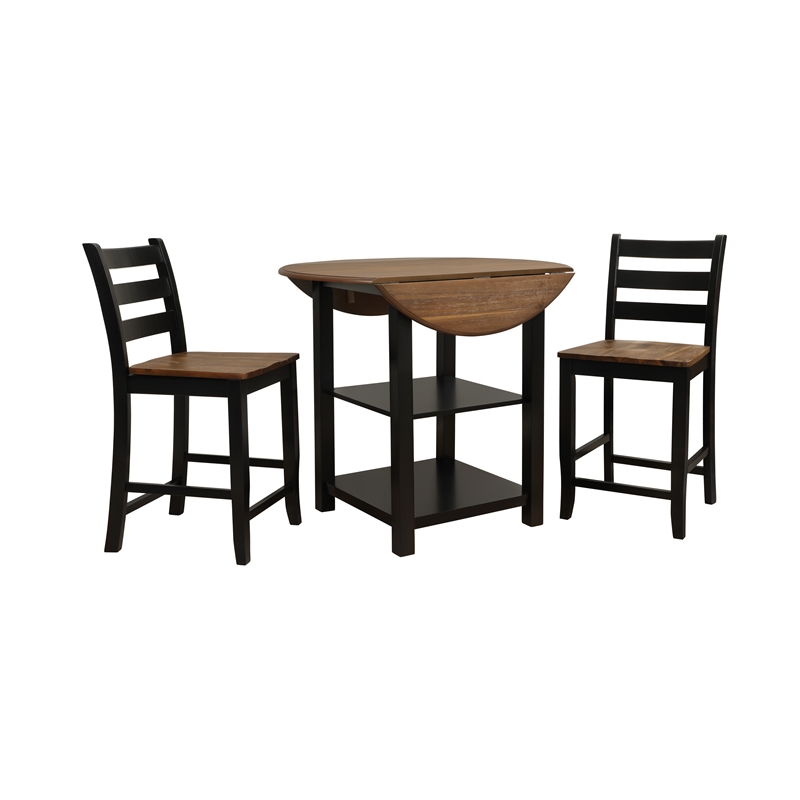Pemberly Row Modern Wood Three Piece Dining Counter Set in Black