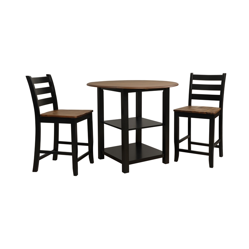 Pemberly Row Modern Wood Three Piece Dining Counter Set in Black