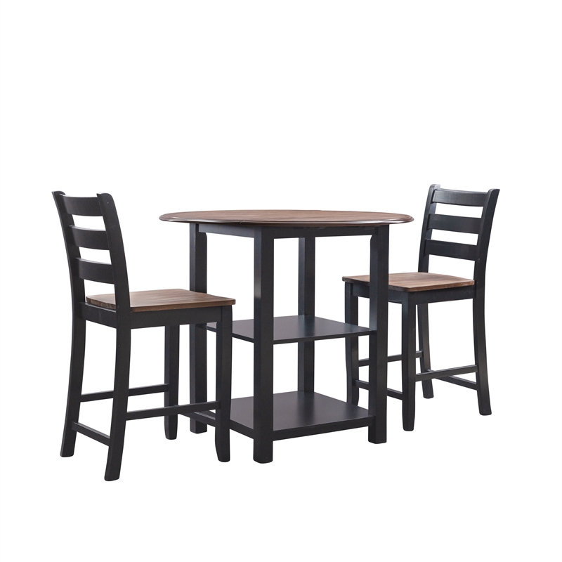 Pemberly Row Modern Wood Three Piece Dining Counter Set in Black