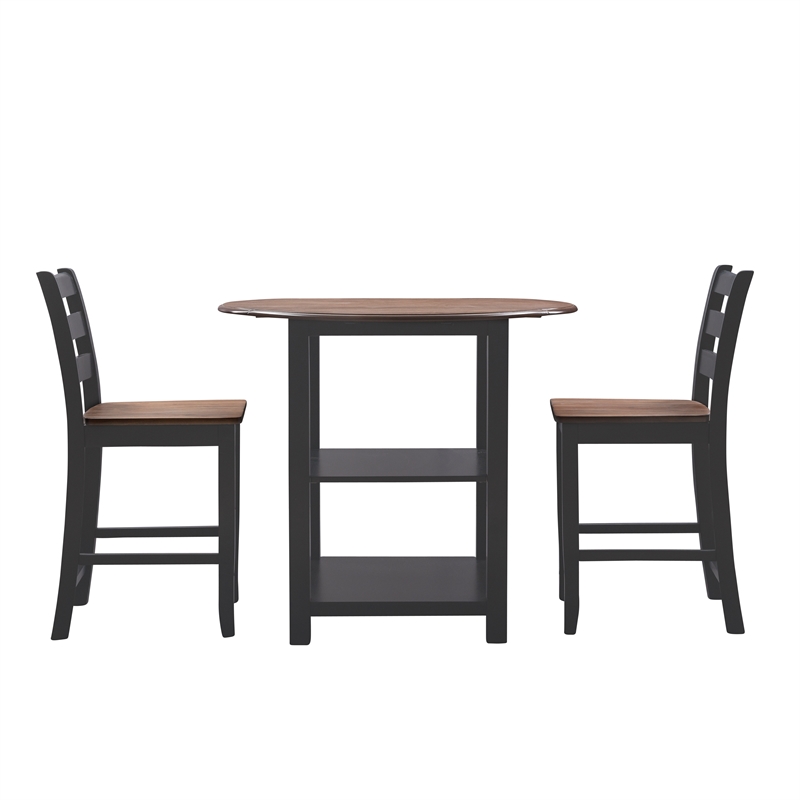 Pemberly Row Modern Wood Three Piece Dining Counter Set in Black