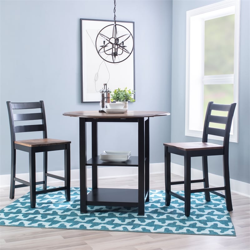 Pemberly Row Modern Wood Three Piece Dining Counter Set in Black