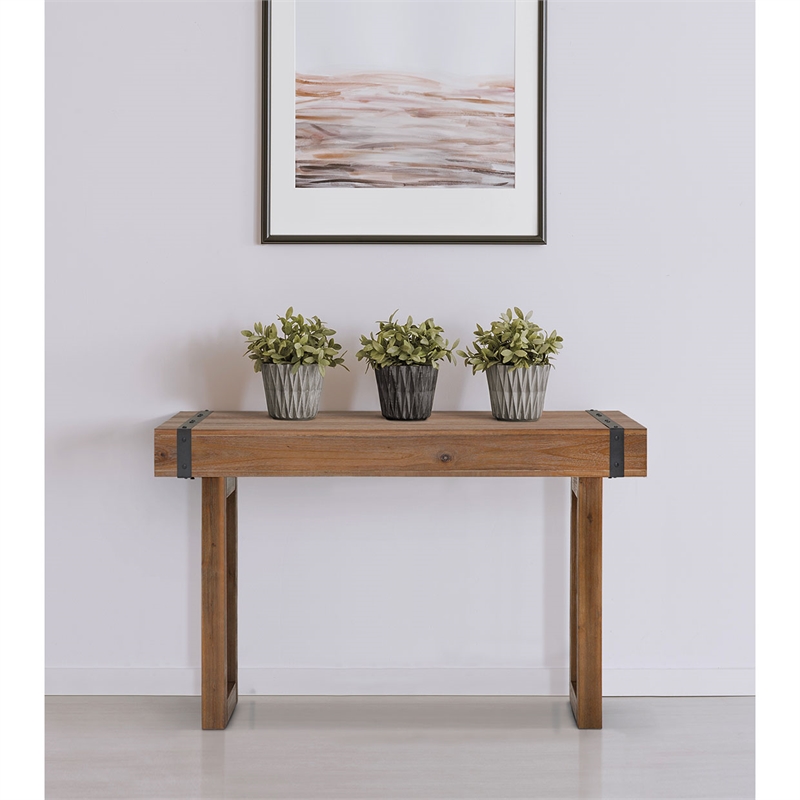 Pemberly Row Modern Wood & Metal Console Table - Burnt Umber Brown