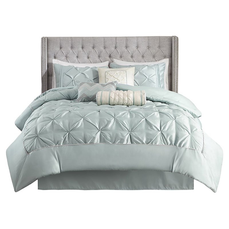 Pemberly Row 7-Piece Polyester Polyoni Comforter Set w/ Pleats in Green